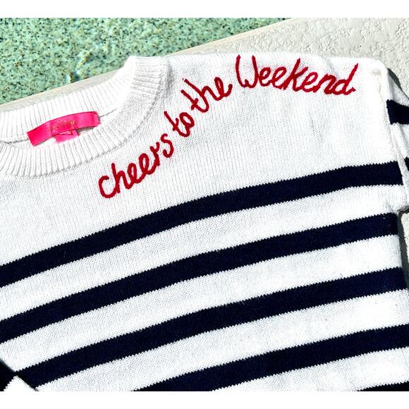 Lilly Pulitzer “Cheers to the Weekend” Navy Stripe Sweater Nautical Sz M - Picture 3 of 6